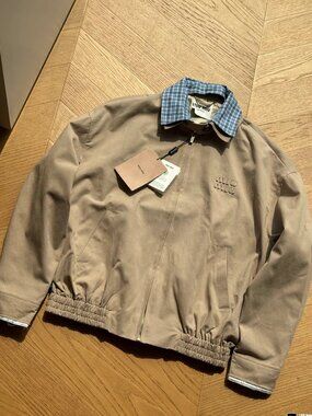 Miu Miu Women's Casual Zip-Collar Faux Two-Piece Jacket — Beige